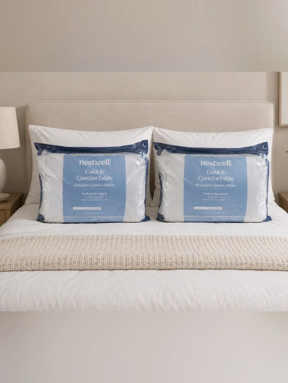 Brand New Nestwell Cool & Comfortable Standard Queen Pillow - White (Set of 2)